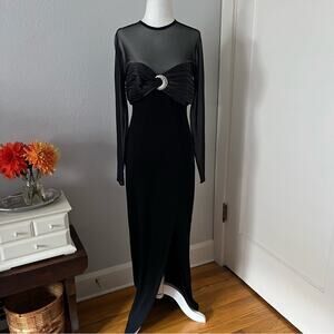 Vintage Cache Black Mesh Moon Embellished Gown